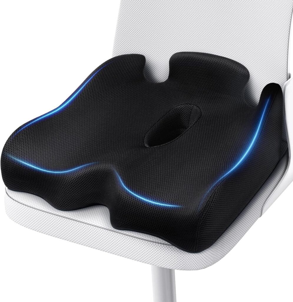 Benazcap X Large Memory Seat Cushion for Office Chair Pressure Relief Sciatica  Tailbone Pain Relief Memory Foam Firm Coccyx Pad for Long Sitting, for Office Chair, Gaming Chair and Car Seat, Black