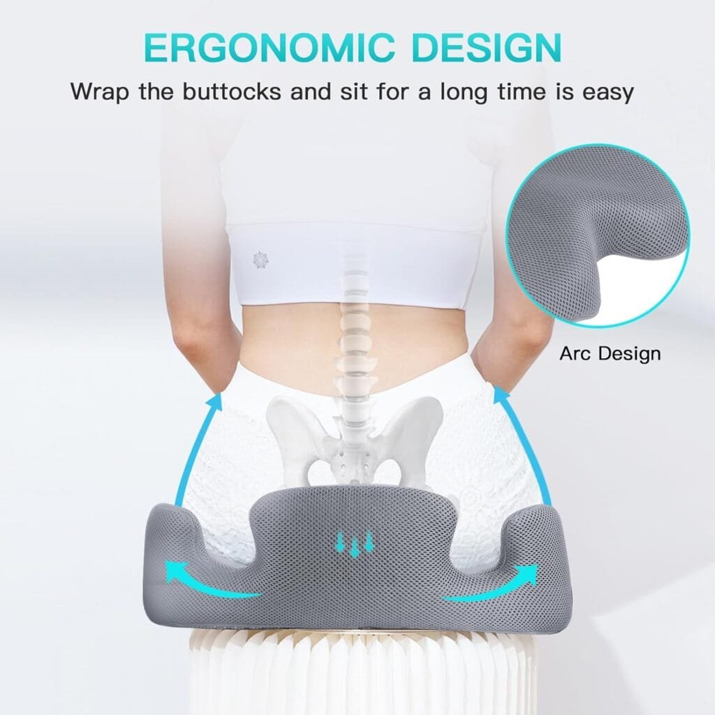 Benazcap X Large Memory Seat Cushion for Office Chair Pressure Relief Sciatica  Tailbone Pain Relief Memory Foam Firm Coccyx Pad for Long Sitting, for Office Chair, Gaming Chair and Car Seat, Black
