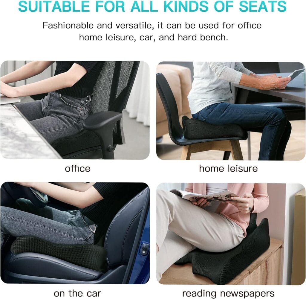 Benazcap X Large Memory Seat Cushion for Office Chair Pressure Relief Sciatica  Tailbone Pain Relief Memory Foam Firm Coccyx Pad for Long Sitting, for Office Chair, Gaming Chair and Car Seat, Black