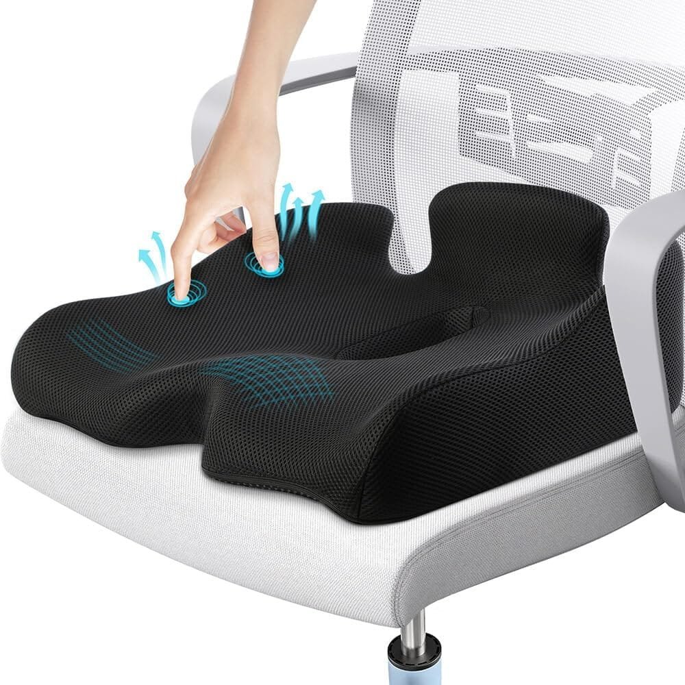 Benazcap X Large Memory Seat Cushion for Office Chair Pressure Relief Sciatica  Tailbone Pain Relief Memory Foam Firm Coccyx Pad for Long Sitting, for Office Chair, Gaming Chair and Car Seat, Black