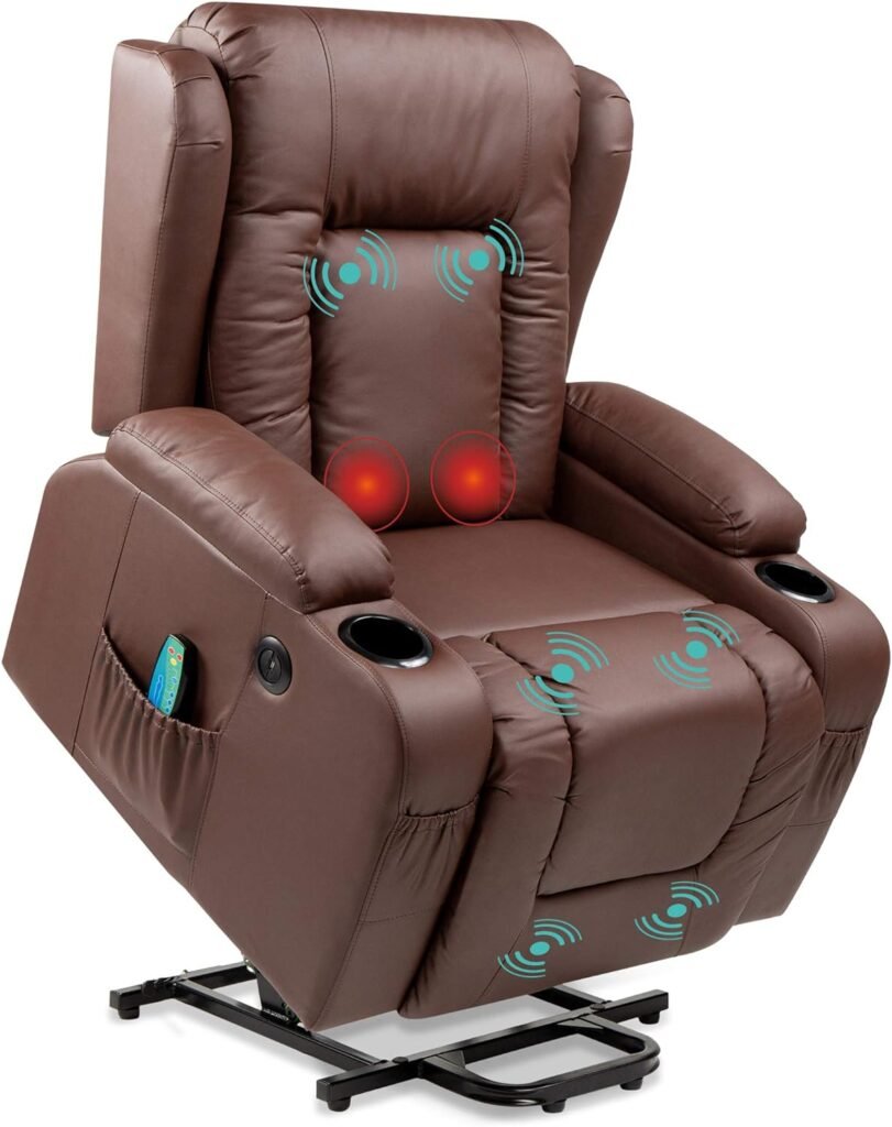 Best Choice Products Electric Power Lift Recliner Massage Chair, Adjustable Furniture for Back, Lumbar, Legs w/ 3 Positions, USB Port, Heat, Cupholders, Easy-to-Reach Side Button - Brown