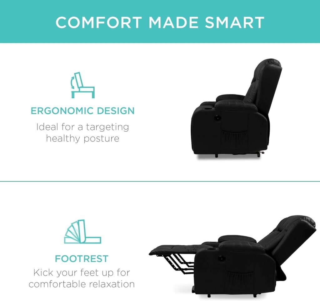 Best Choice Products Electric Power Lift Recliner Massage Chair, Adjustable Furniture for Back, Lumbar, Legs w/ 3 Positions, USB Port, Heat, Cupholders, Easy-to-Reach Side Button - Brown