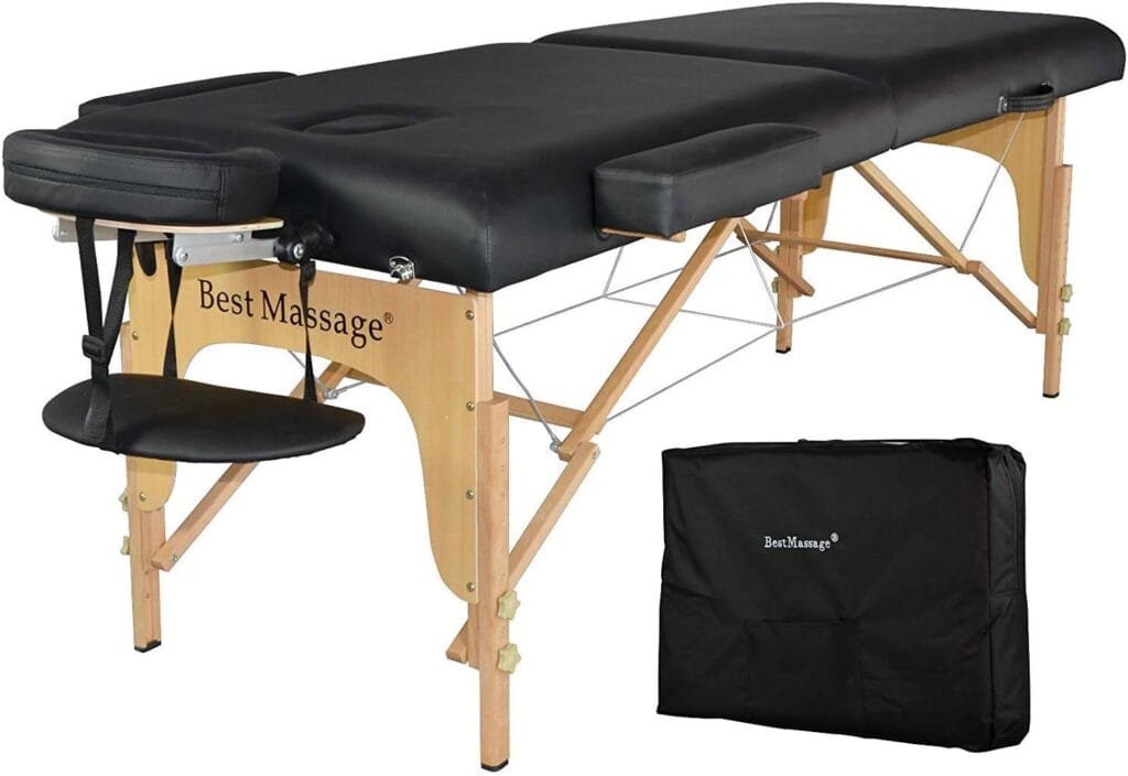 BestMassage Spa 88”L 35”W Height Adjustable 2 Fold Portable 2.5 Inch Sponge Pad Massage Table Facial Cradle Salon Tattoo Bed with Carry Case, Black