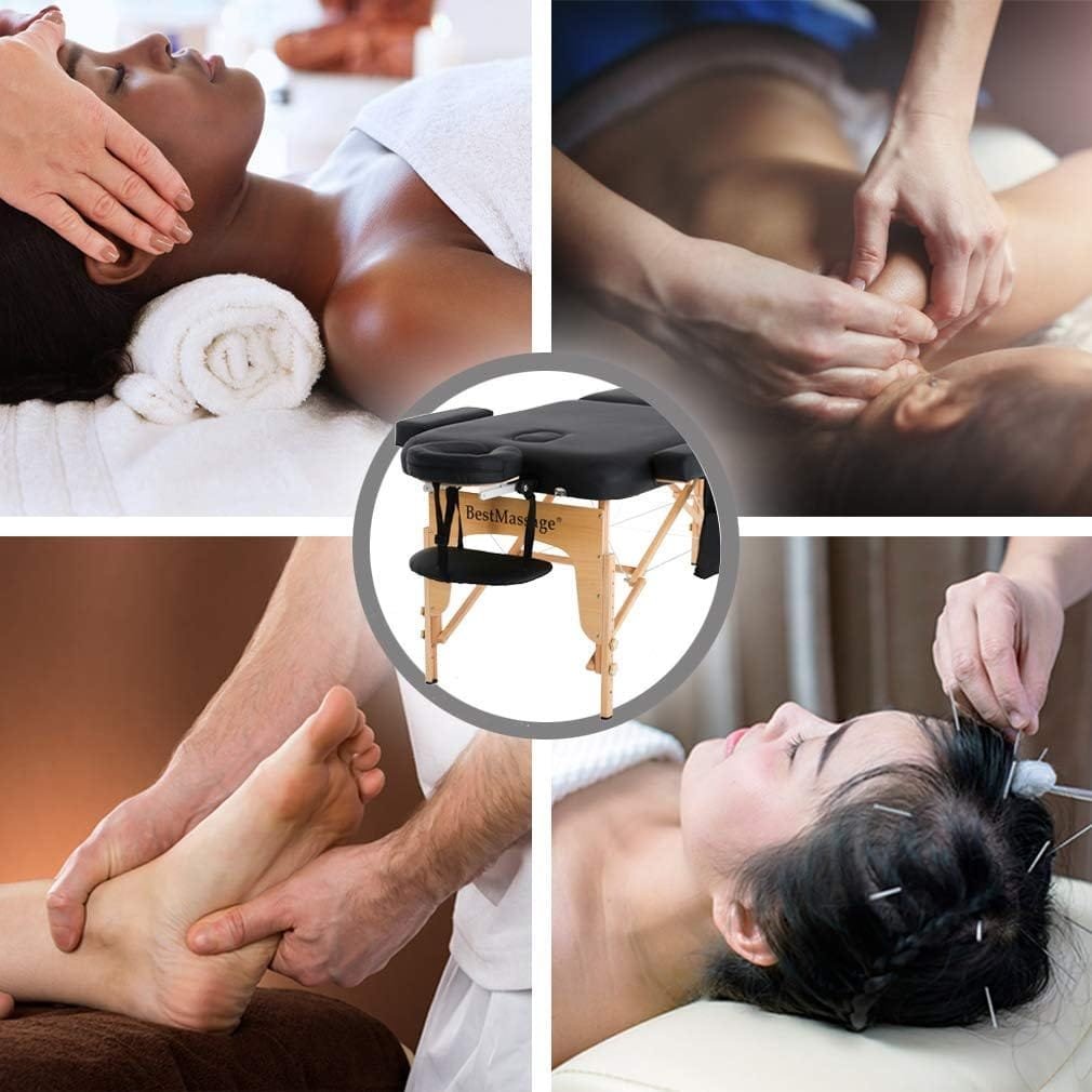 BestMassage Spa 88”L 35”W Height Adjustable 2 Fold Portable 2.5 Inch Sponge Pad Massage Table Facial Cradle Salon Tattoo Bed with Carry Case, Black