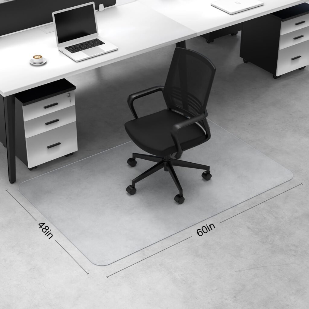 Blvornl Office Chair Mat for Hard Wood Floor, Durable Plastic Protector Floor Mat for Office Chair, Rectangle Transparent PVC Computer Hard Floor Chair Mat for Desk, Office, Home (Clear, 48 X 60in)