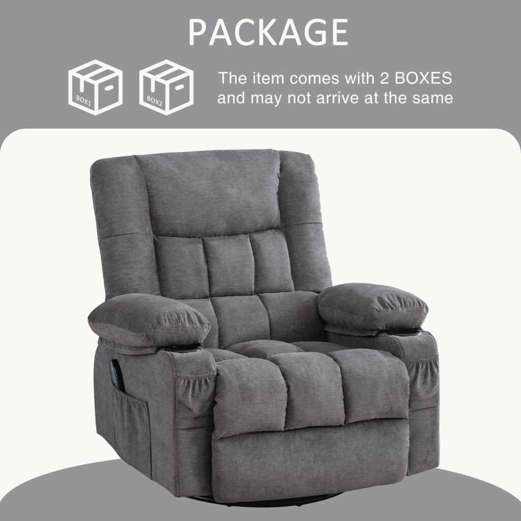 BOSMILLER Massage Swivel Rocker Recliner Chair with Vibration Massage and Heat Ergonomic Lounge Chair for Living Room with Rocking Function and Side Pocket, 2 Cup Holders, USB Charge Port