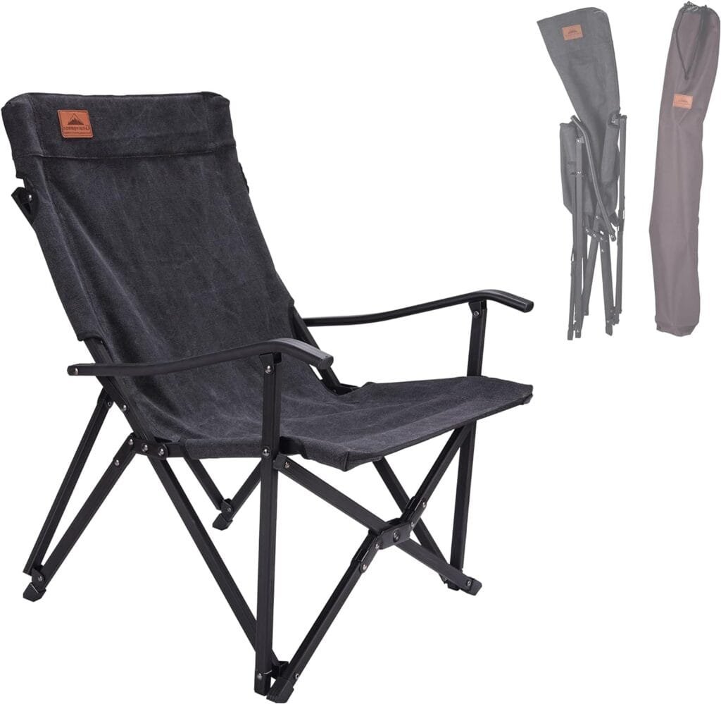 CAMPINGMOON Portable Cotton Canvas Campfire Bonfire Open Fire Camping Chair Low Style Chair Black F-1003C-BK