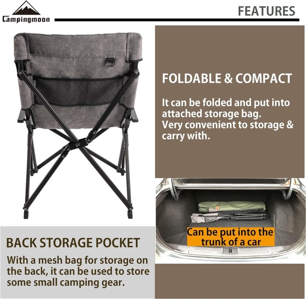 CAMPINGMOON Portable Cotton Canvas Campfire Bonfire Open Fire Camping Chair Low Style Chair Black F-1003C-BK