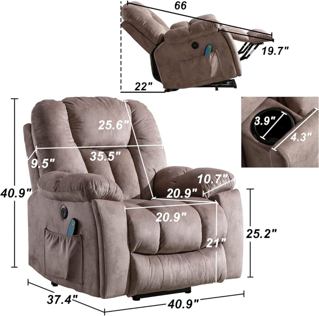 CANMOV Large Power Lift Recliner Chair with Massage and Heat for Elderly, Overstuffed Wide Recliners, Heavy Duty and Safety Motion Reclining Mechanism with USB Ports, 2 Concealed Cup Holders, Gray