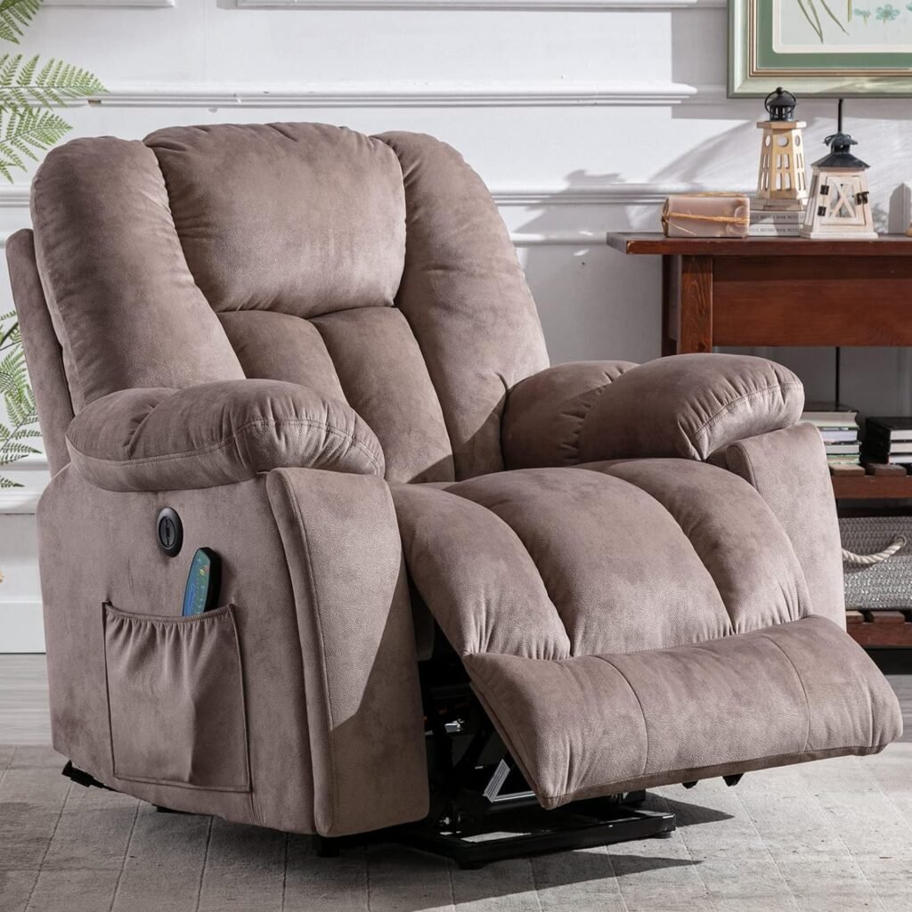 CANMOV Large Power Lift Recliner Chair with Massage and Heat for Elderly, Overstuffed Wide Recliners, Heavy Duty and Safety Motion Reclining Mechanism with USB Ports, 2 Concealed Cup Holders, Gray