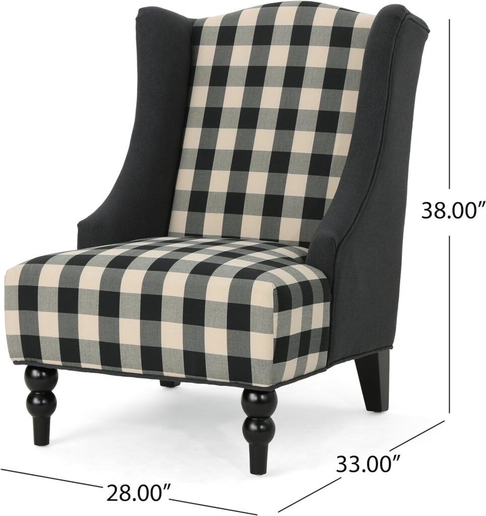 Christopher Knight Home Alonso High-Back Fabric Club Chair, Black Checkerboard and Dark Charcoal 28D x 33W x 38H Inch