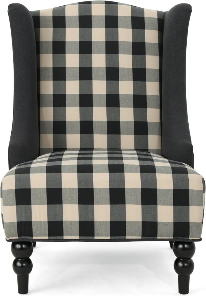 Christopher Knight Home Alonso High-Back Fabric Club Chair, Black Checkerboard and Dark Charcoal 28D x 33W x 38H Inch