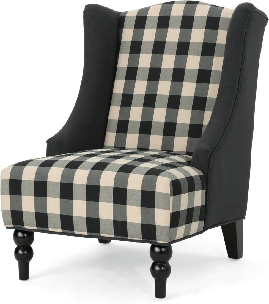 Christopher Knight Home Alonso High-Back Fabric Club Chair, Black Checkerboard and Dark Charcoal 28D x 33W x 38H Inch