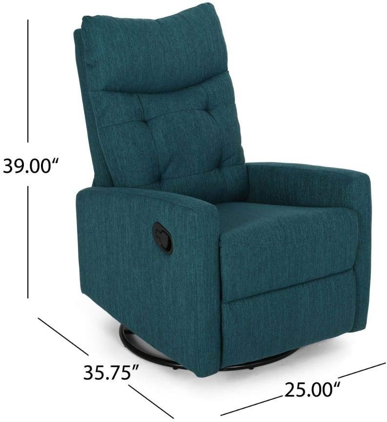 Christopher Knight Home Ishtar Glider Swivel Push Back Nursery Recliner, Teal, Black 35.75D x 25W x 39H in