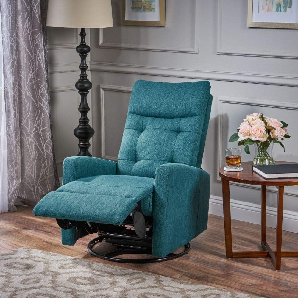 Christopher Knight Home Ishtar Glider Swivel Push Back Nursery Recliner, Teal, Black 35.75D x 25W x 39H in