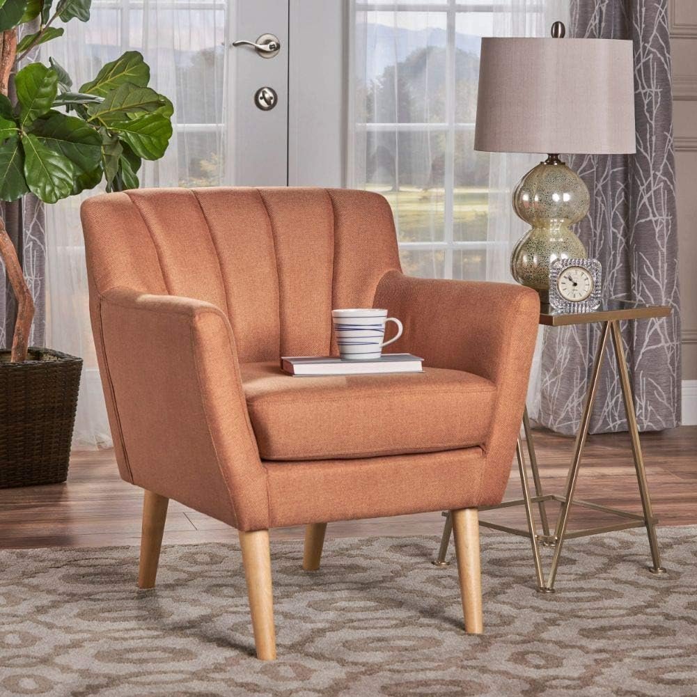 Christopher Knight Home Merel Mid-Century Modern Fabric Club Chair, Orange / Natural 27.6D x 28.3W x 31.5H in