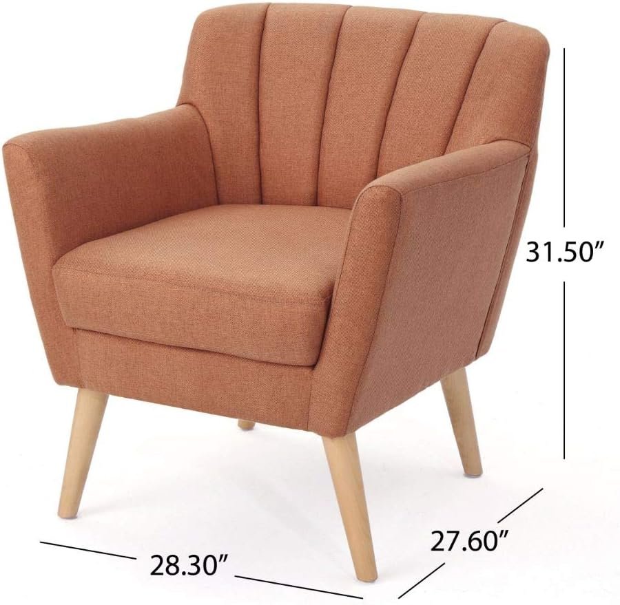 Christopher Knight Home Merel Mid-Century Modern Fabric Club Chair, Orange / Natural 27.6D x 28.3W x 31.5H in