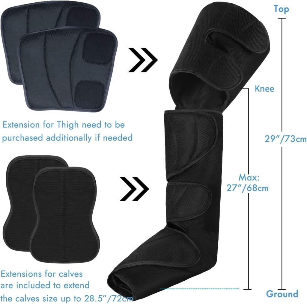 CINCOM Leg Air Compression Massager for Foot Calf Thigh Upgrade Leg Wraps with Portable Handheld Controller and 2 Extensions- 3 Modes  3 Intensities (Black)