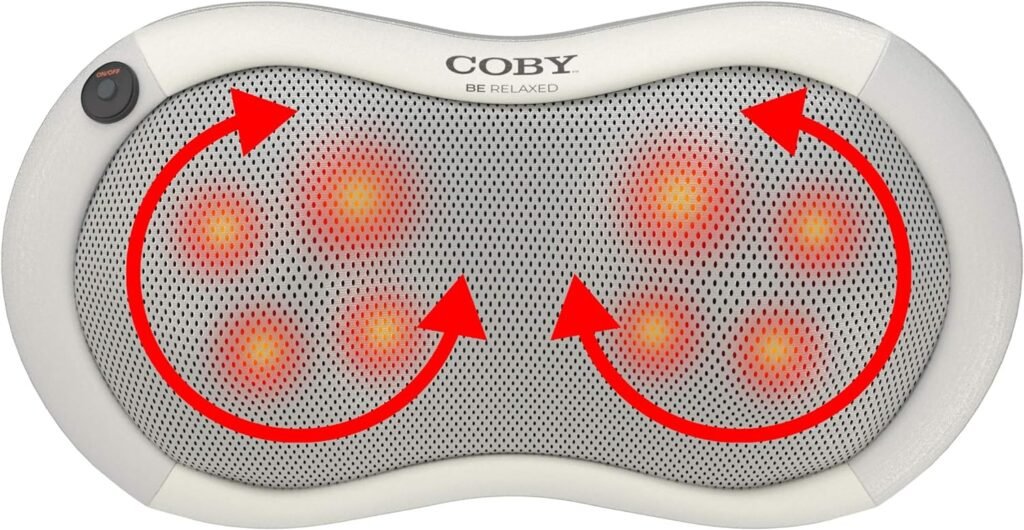 Coby Shiatsu Massage Pillow with Heat | Deep Tissue Kneading Therapeutic Cushion Pad for Back, Neck, Shoulders  Full Body Pain Relief | Rolling Balls  Adjustable Chair Strap for Home, Office  Auto