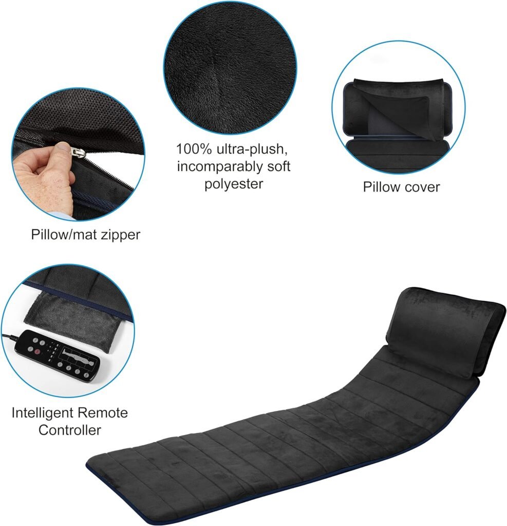 COMFIER Massage Mat Full Body with Movable Shiatsu Neck Massage Pillow, 10 Vibrating Motors  4 Heating Pads Massage Pad,Massager for Neck,Back,Thighs,Legs,Gifts for Dad,Mom,Grey