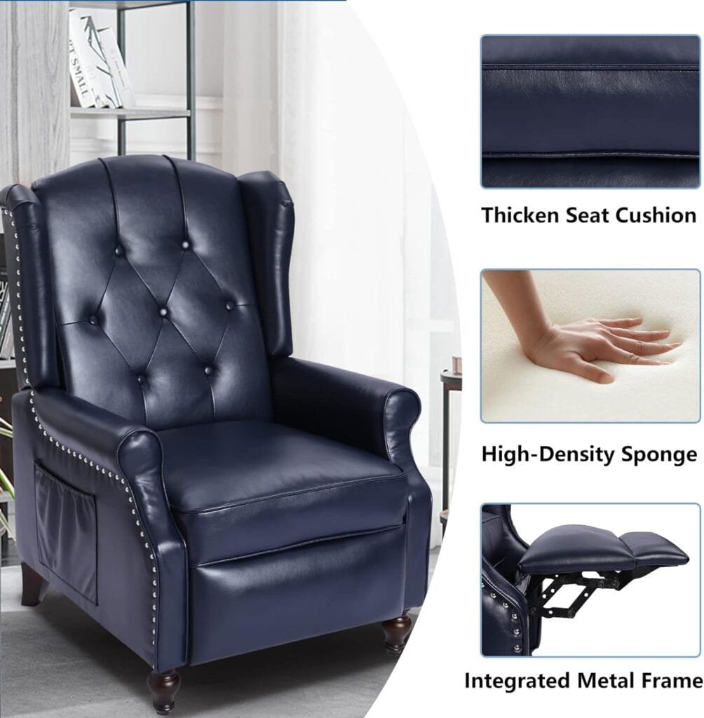 Consofa Wingback Recliner Chair with Massage and Heat Tufted PU Leather Push Back Arm Chair for Living Room Vintage Recliner Chair with Remote Control, Padded Cushion, Backrest, Wooden Legs