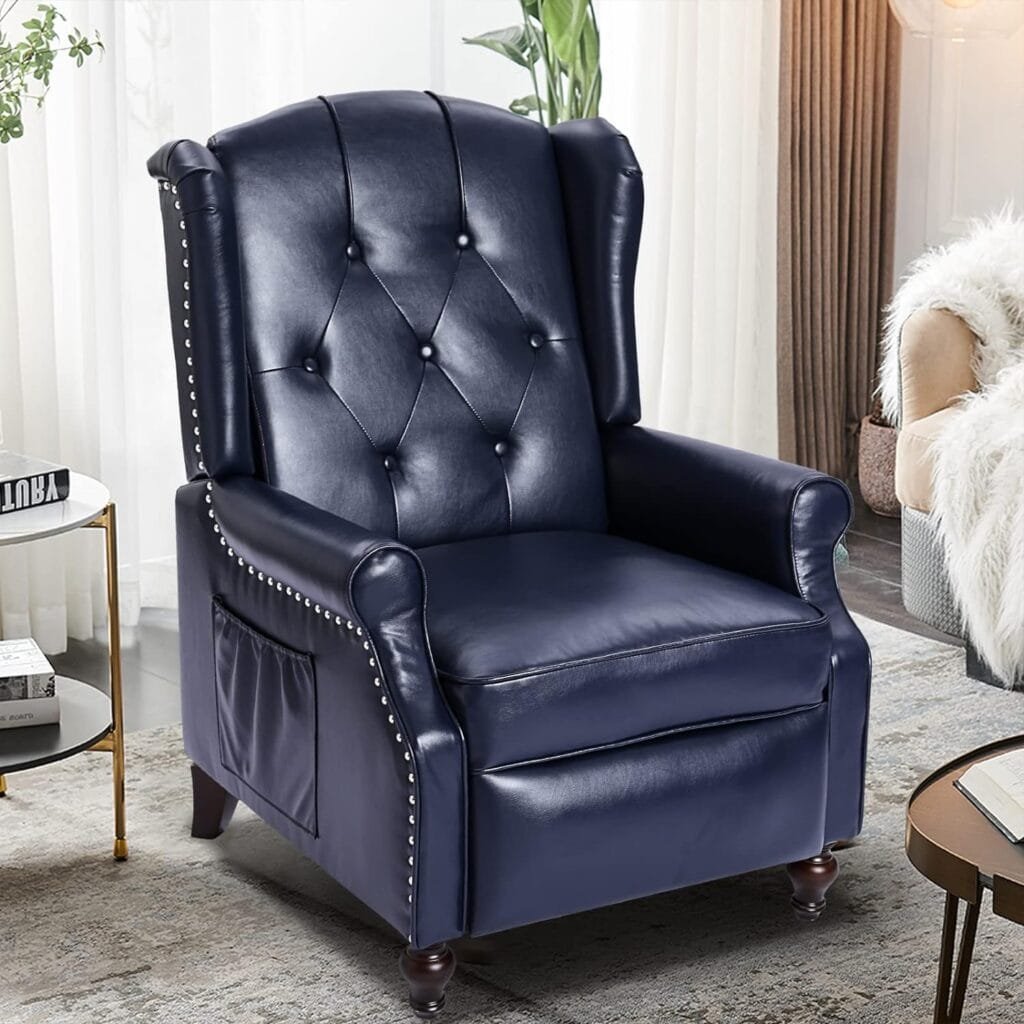 Consofa Wingback Recliner Chair with Massage and Heat Tufted PU Leather Push Back Arm Chair for Living Room Vintage Recliner Chair with Remote Control, Padded Cushion, Backrest, Wooden Legs