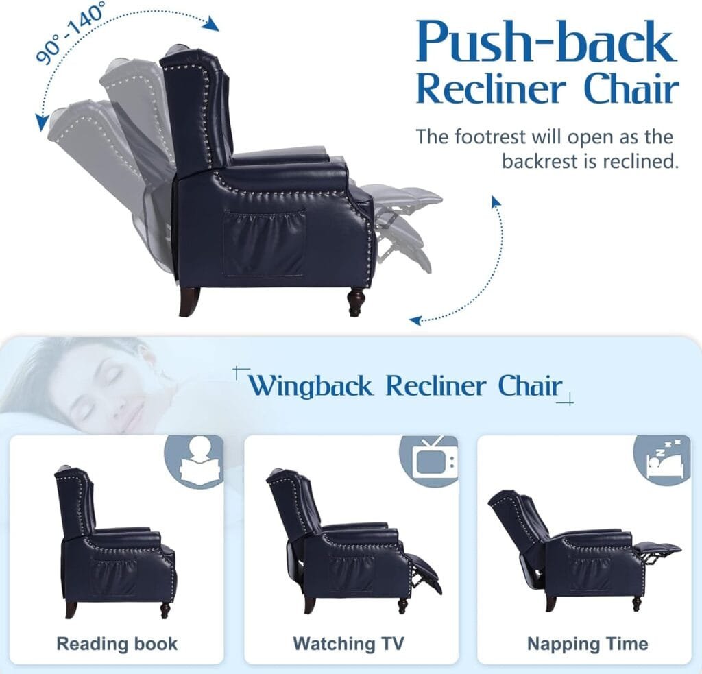 Consofa Wingback Recliner Chair with Massage and Heat Tufted PU Leather Push Back Arm Chair for Living Room Vintage Recliner Chair with Remote Control, Padded Cushion, Backrest, Wooden Legs