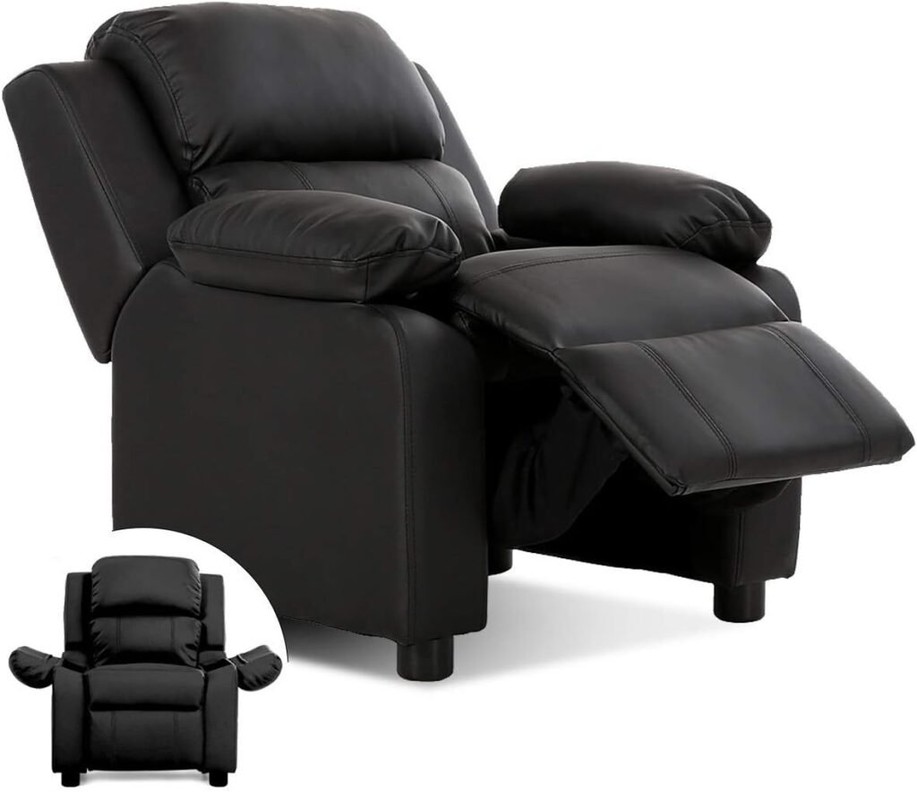 Costzon Kids Recliner, Leather Recliner Chair w/Footrest, Armrest Storage, Headrest  Lumbar Support, Ergonomic Lounge Chair for Living  Gaming Room, Adjustable Recliner Sofa for Boys Girls (Black)