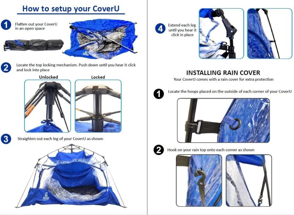 CoverU Sports Tent Pod For 3-4 People - RAIN or Sun Protection – NEW Large Pop Up Climate Canopy Shelter – Soccer, Football, Softball  Other Sporting Events and Parades - Patented and Patents Pending