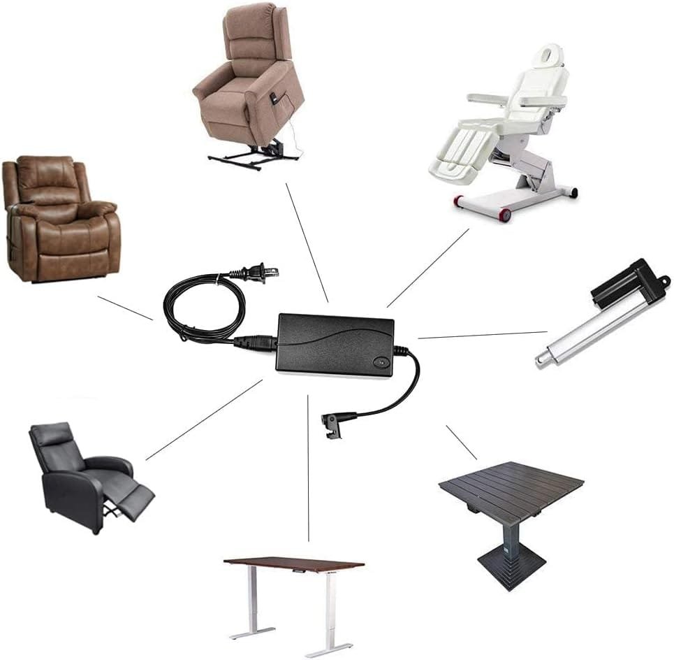 CUGLB Lift Chair AC/DC Switching Power Supply Transformer, 29V 2A Power Recliner Transformer with 4Ft AC Cord and 6.5Ft Motor Cable