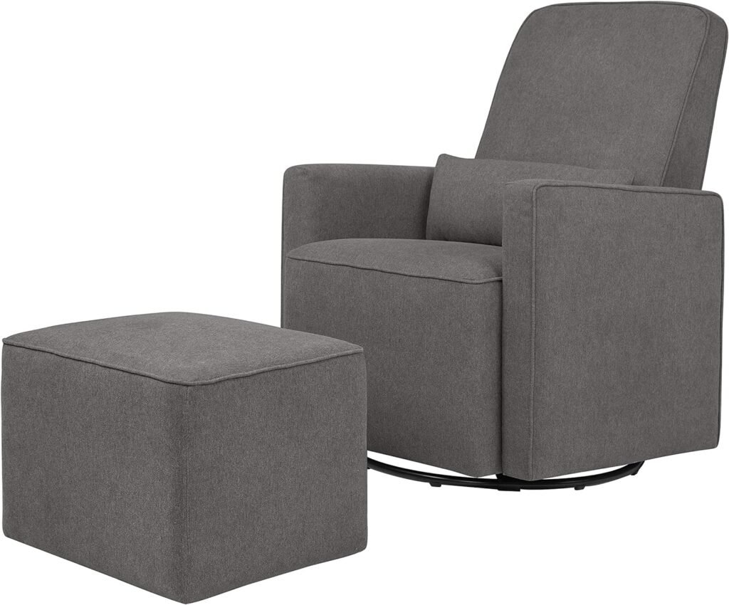 DaVinci Olive Upholstered Swivel Glider with Bonus Ottoman in Dark Grey, Greenguard Gold  CertiPUR-US Certified