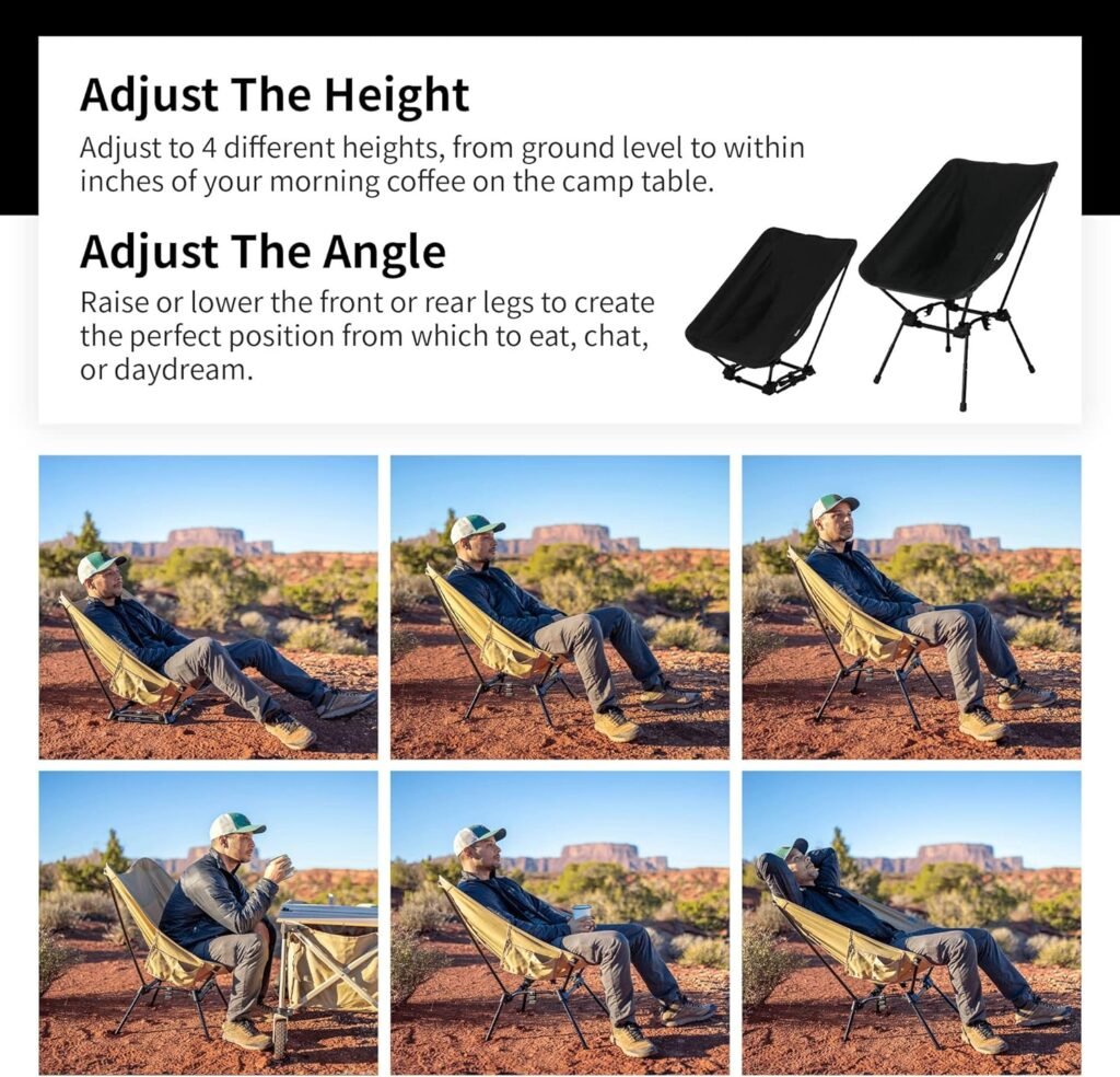 DOD Sugoi Chair - A Portable Camping and Backpacking Chair Adjustable to The Ideal Height and Seating Angle for Any Outdoor Activity (Black)