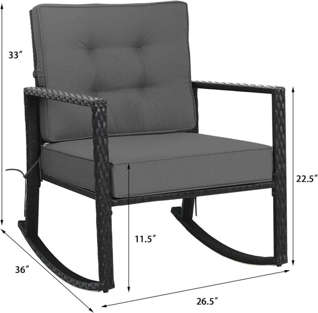 DORTALA Wicker Rocking Chair, Outdoor Glider Rattan Rocker Chair with Cushion for Garden, Porch, Backyard, Poolside, Grey