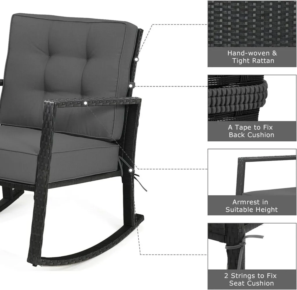 DORTALA Wicker Rocking Chair, Outdoor Glider Rattan Rocker Chair with Cushion for Garden, Porch, Backyard, Poolside, Grey DORTALA Wicker Rocking Chair, Outdoor Glider Rattan Rocker Chair with Cushion for Garden, Porch, Backyard, Poolside, Grey