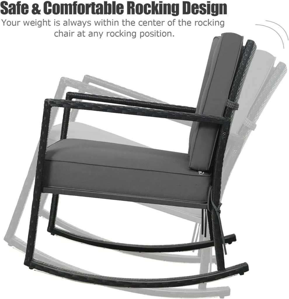 DORTALA Wicker Rocking Chair, Outdoor Glider Rattan Rocker Chair with Cushion for Garden, Porch, Backyard, Poolside, Grey DORTALA Wicker Rocking Chair, Outdoor Glider Rattan Rocker Chair with Cushion for Garden, Porch, Backyard, Poolside, Grey