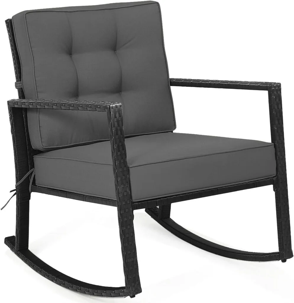 DORTALA Wicker Rocking Chair, Outdoor Glider Rattan Rocker Chair with Cushion for Garden, Porch, Backyard, Poolside, Grey DORTALA Wicker Rocking Chair, Outdoor Glider Rattan Rocker Chair with Cushion for Garden, Porch, Backyard, Poolside, Grey