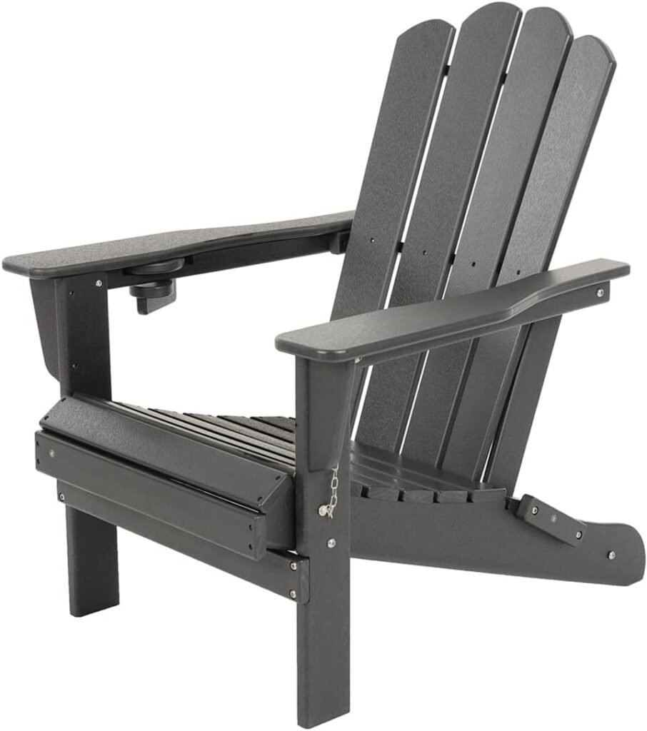 doubob Outdoor Patio Rocking Adirondack Rocker Modern Plastic Weather Resistant HDPE Lawn Chair for Porch, Garden Fire Pit Beach Backyard, Extra Large, Black