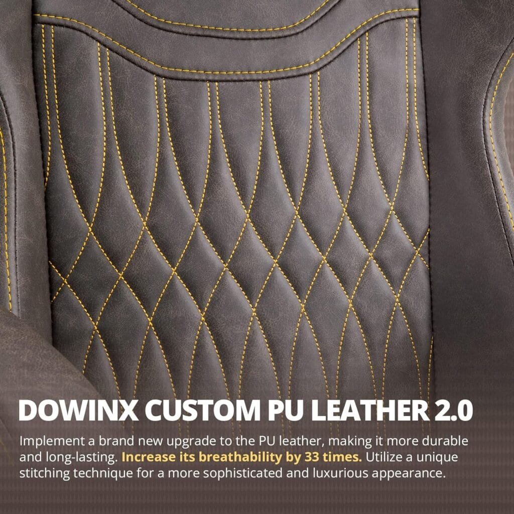 Dowinx Gaming Chair Breathable PU Leather Gamer Chair with Pocket Spring Cushion, Ergonomic Computer Chair with Massage Lumbar Support,Adjustable Swivel Task Chair with Footrest(Brown)