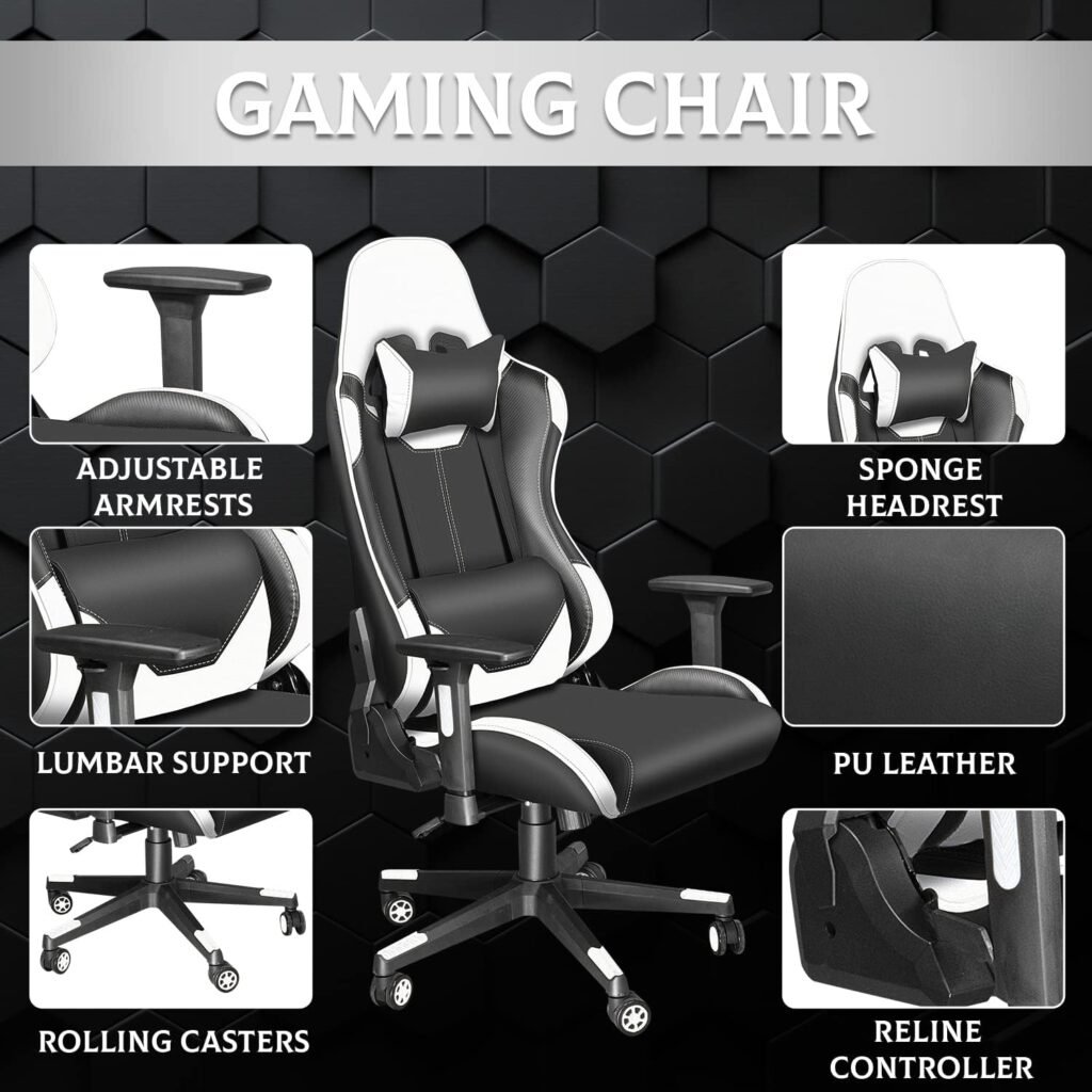 Dvenger Video Game Chairs, Ergonomic Office Chairs, Leather High Back Computer Office Chair with Flip up Arms, Comfortable Gaming Chairs for Adults Gamer Teens, Red Gamer Chair