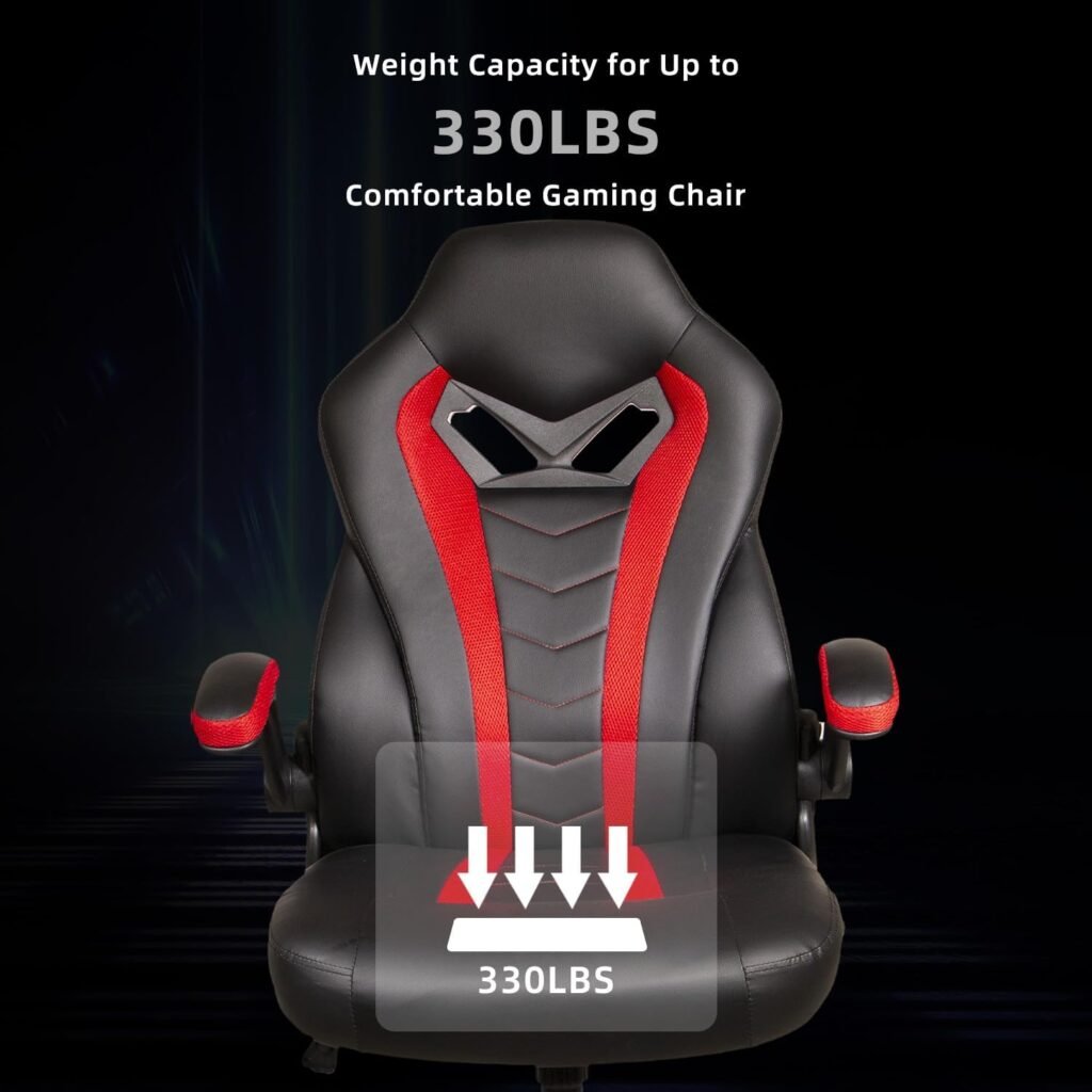 Dvenger Video Game Chairs, Ergonomic Office Chairs, Leather High Back Computer Office Chair with Flip up Arms, Comfortable Gaming Chairs for Adults Gamer Teens, Red Gamer Chair