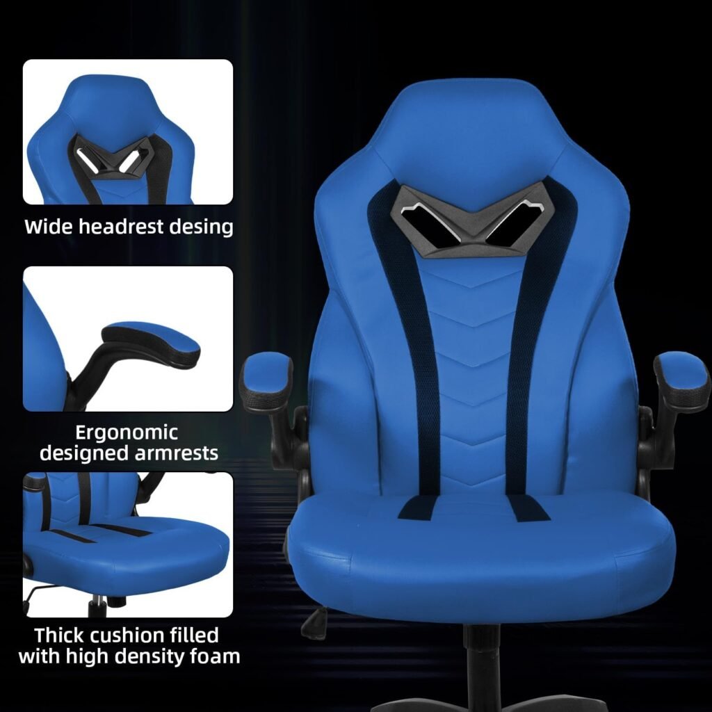 Dvenger Video Game Chairs, Ergonomic Office Chairs, Leather High Back Computer Office Chair with Flip up Arms, Comfortable Gaming Chairs for Adults Gamer Teens, Red Gamer Chair