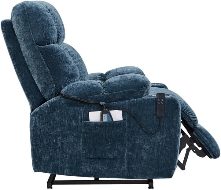Electric Power Lift Recliner Chair for Elderly, Recliner Sofa with with Massage and Heating, 3 Positions, 2 Side Pockets, Cup Holders, USB Ports Power Reclining Chair for Living Room, Blue