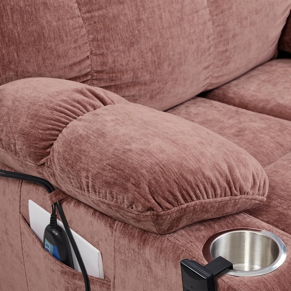 Electric Power Lift Recliner Chair for Elderly, Recliner Sofa with with Massage and Heating, 3 Positions, 2 Side Pockets, Cup Holders, USB Ports Power Reclining Chair for Living Room, Blue