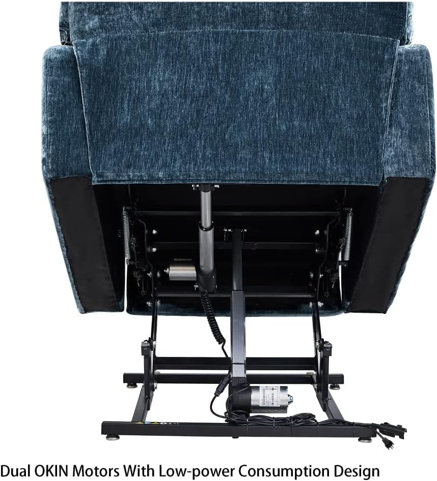 Electric Power Lift Recliner Chair for Elderly, Recliner Sofa with with Massage and Heating, 3 Positions, 2 Side Pockets, Cup Holders, USB Ports Power Reclining Chair for Living Room, Blue