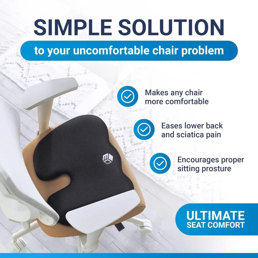 EpicDev Comfort Foam Seat Cushion for Tailbone Pain Relief, Non-Slip Ergonomic Memory Foam for All Day Sitting Support, Office Chairs, Wheelchair Cushion, Car Seat (Foam)