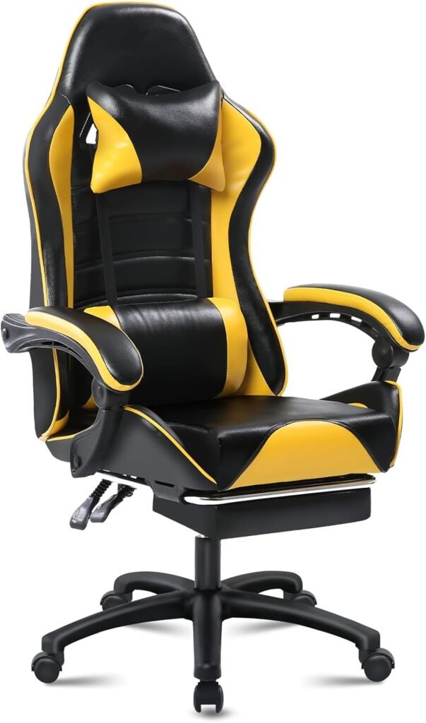 Ergonomic Gaming Chair with Footrest, PU Leather Video Game Chairs for Adults, 360°Swivel Adjustable Office Chair Gamer Chair, Comfortable Computer Chair for Heavy People