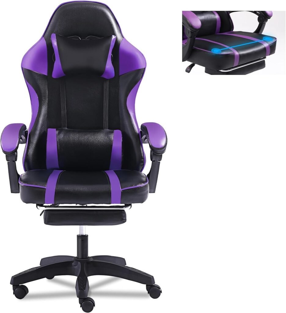 Ergonomic Gaming Chair with Footrest, PU Leather Video Game Chairs for Adults, 360°Swivel Adjustable Office Chair Gamer Chair, Comfortable Computer Chair for Heavy People