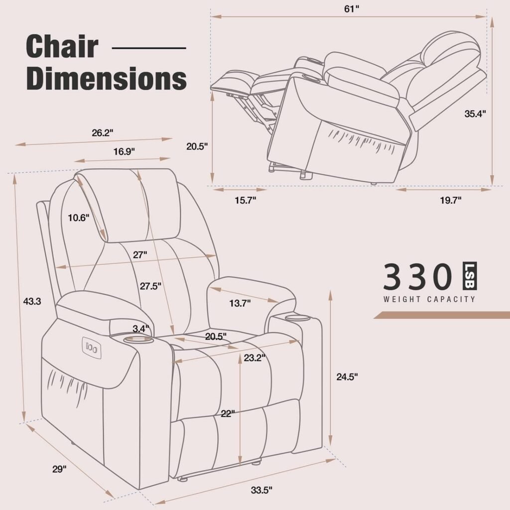 Esright Power Lift Electric Recliner Chair with 2 Side Pockets, Living Room Chair with USB Charge Port  Remote Control