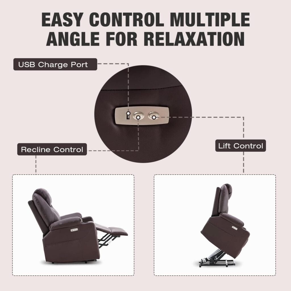 Esright Power Lift Electric Recliner Chair with 2 Side Pockets, Living Room Chair with USB Charge Port  Remote Control