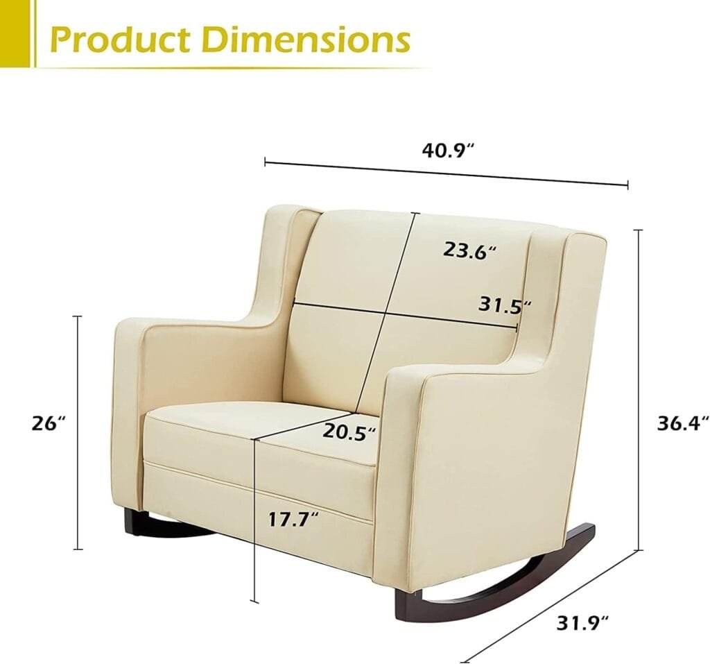 Esright Rocking Chair Nursey, Extra Wide Seat Padded Fabric Baby Rocker for Nursery Comfortable Living Room Chair and A Half, Cream Beige